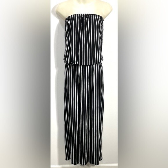 Venus Lascana Black Stripe Strapless Maxi Dress - Picture 1 of 8